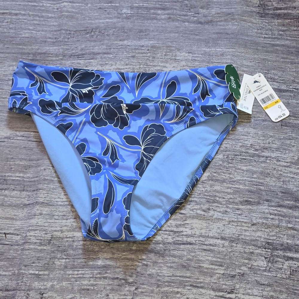 Tommy Bahama Palm Modern Blissful High Waist Bikini Bottoms Blue Floral M NEW